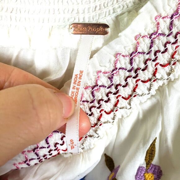 Free People Women's Cold Off the Shoulders Boho Gypsy White Floral Top Size SM - Picture 8 of 14